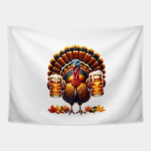 Let's Get Basted | Thanksgiving Turkey Drinking Beer Tapestry