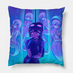 Neon, Anime, Mermaid, Girls, Digital Painting Pillow