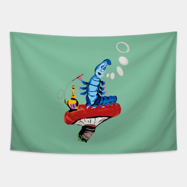 Classic Absolem Smoking Caterpillar Alice in Wonderland Tapestry by pamh23