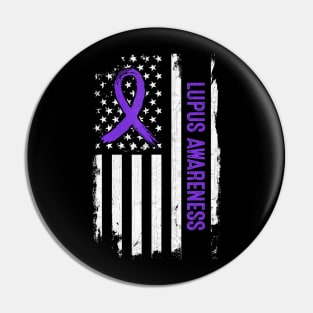 Lupus Awareness American Flag  Purple Ribbon Pin