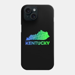 Colorful mandala art map of Kentucky with text in blue and green Phone Case