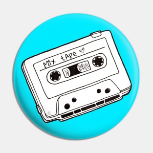 Mix Tape, Black and White - Retro Cassette Tape Outline Drawing Pin