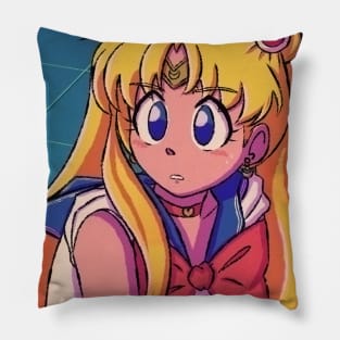 Cute magical anime girl vaporwave aesthetic Pillow