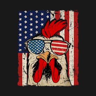 Cool Rooster Wearing Sunglasses US Flag Retro Vintage Chicken T-Shirt