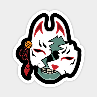 Japanese kitsune mask with skull Magnet