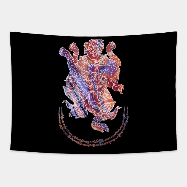 Hanuman Spiritual Sak Yant Colorful Abstract Design Tapestry by VintCam