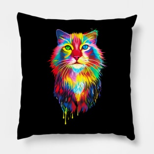 Colorful neon cat - pop art design for cat lovers Pillow