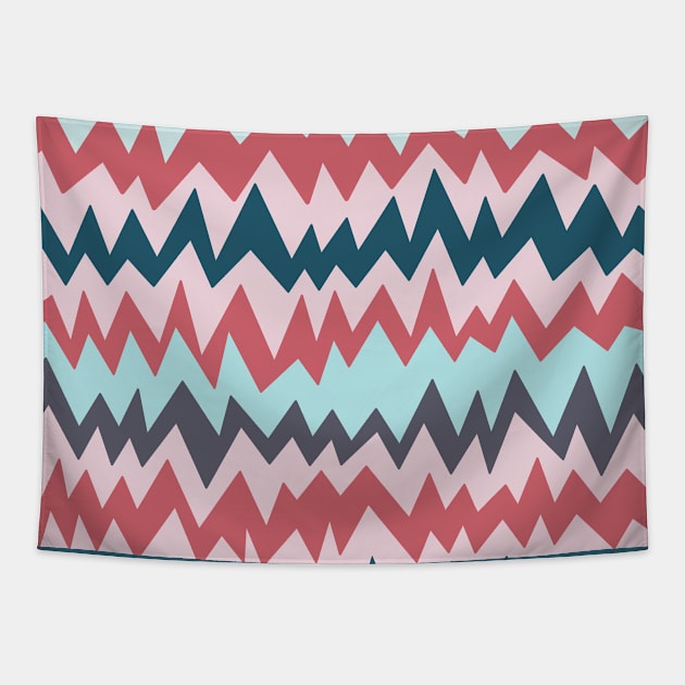 Modern minimalist zigzag in teal, navy blue and berry pink Tapestry by FrancesPoff