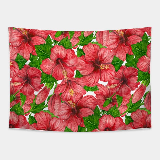 Red hibiscus pattern II Tapestry by katerinamk