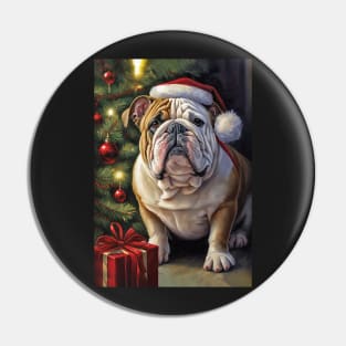 English Bulldog Santa Hat Christmas Card Pin