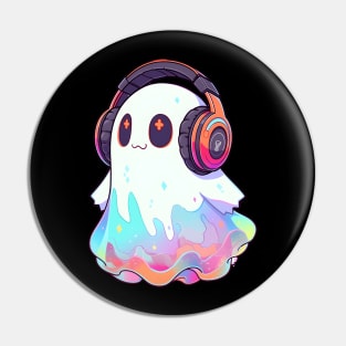 Cute Ghost With Headphones Pin