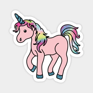 Pink Unicorn with Colorful Mane and Tail and Glitter (textured) Horn and Feet Magnet