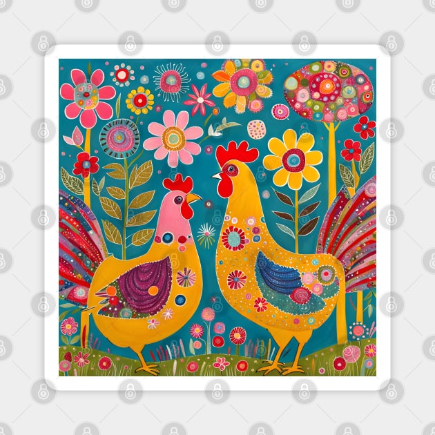 Two Painted Chickens Magnet by LyndiiLoubie