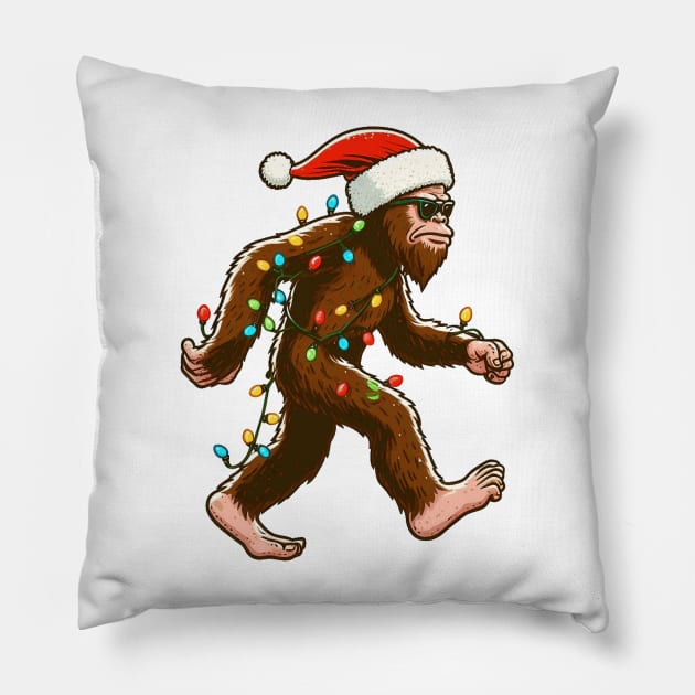 Bigfoot Santa Christmas Tree Lights Pillow by Etopix