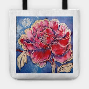 Red-Pink Peony Single Bloom Tote