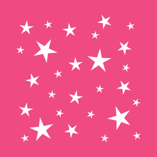 White Stars Pattern on Pink T-Shirt