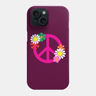 Pink Hippie Peace Symbol and Flowers Phone Case