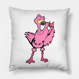 Cartoon flamingo - flute player Pillow