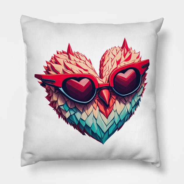 Feathered Heart with Sunglasses Art Pillow by ArtMichalS