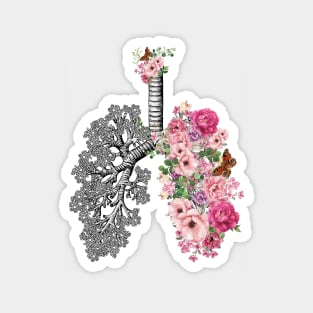 Lung Anatomy, vintage pink roses, Cancer Awareness Magnet