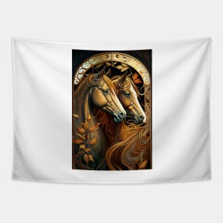 Two Beautiful Brown Horses Sisters Tapestry