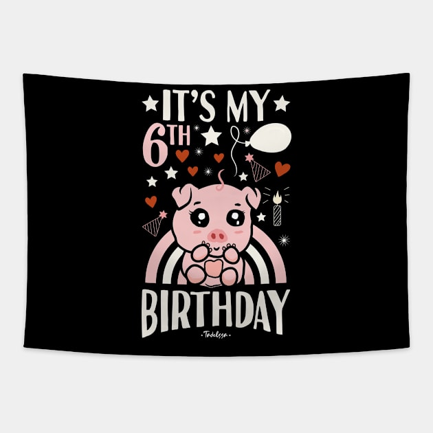 It's My 6th Birthday Pig Tapestry by Tesszero