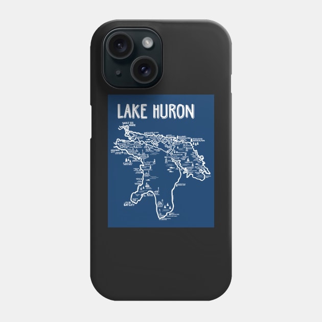 Lake Huron Map Phone Case by fiberandgloss