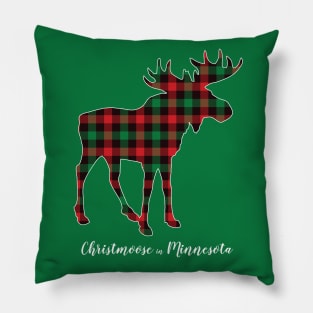 "Christmoose In Minnesota" Moose Buffalo Red & Green Plaid MN Christmas Pillow