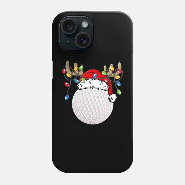 Golf Ball With Santa Hat Reindeer Antlers Christmas Lights Phone Case by Kimko