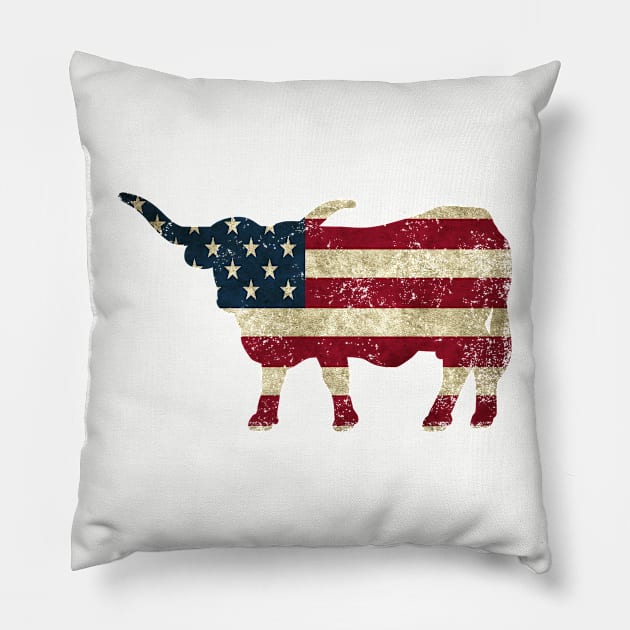 American Flag Longhorn Cattle Pillow by KayBee Gift Shop