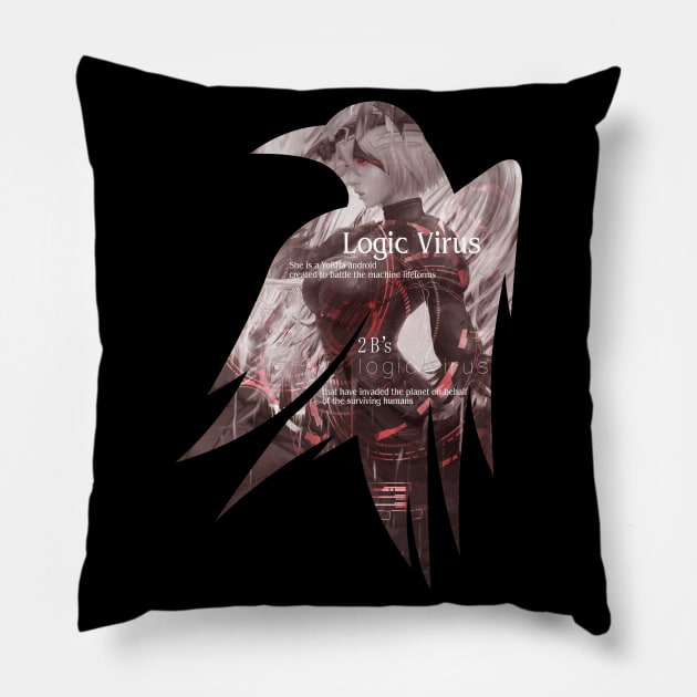 Raven's cloak 2B's logic virus sepia Pillow by stingi