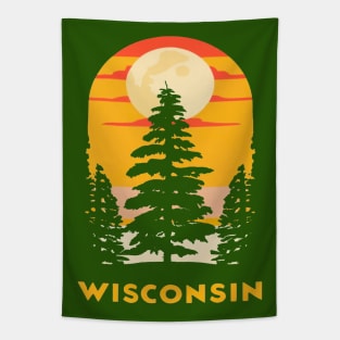 Wisconsin Tourism Trees and Sunset Graphic Tapestry