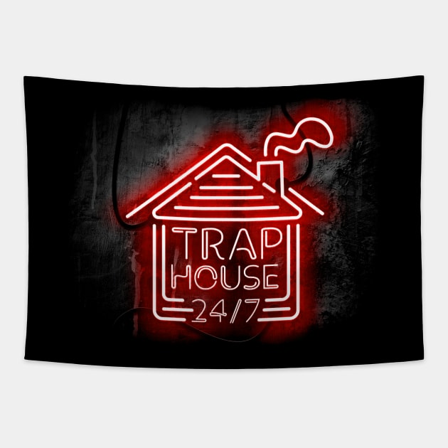 Welcome to the Trap House - Red Neon - Always Open 247 Tapestry by wholelotofneon