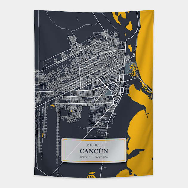 Cancun,Mexico City Map with GPS Coordinates - Cancun Mexico - Tapestry  TeePublic