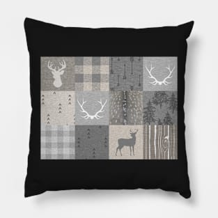 Rustic Woodland Patchwork - grey and beige Pillow