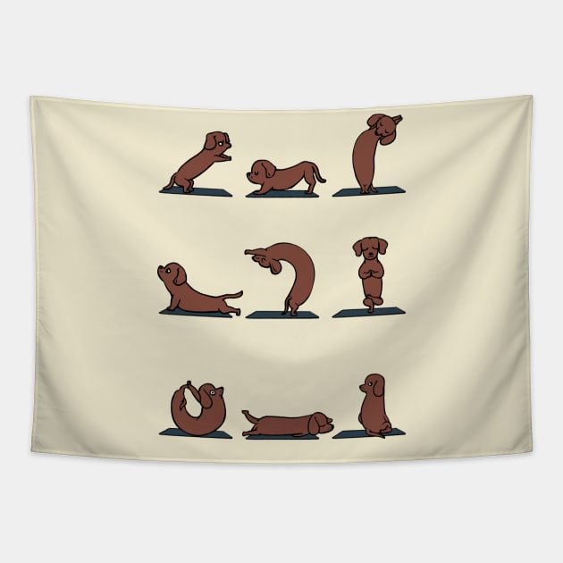 Dachshund yoga Tapestry by huebucket