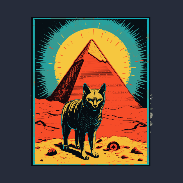 Egyptian Cat God Bast Retro Vintage Pyramid by Soulphur Media