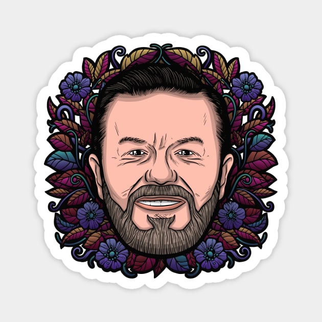 Ricky Gervais (Flowered) Magnet by Baddest Shirt Co.