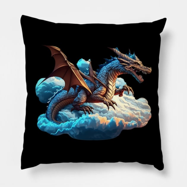 Flying Dragon in the Sky: Epic Fantasy Art Design Pillow by DesginsDone