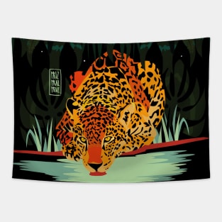 Wild Jaguar at Night Tapestry