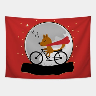 Cute Fox Sleeping with Moon at Night Tapestry