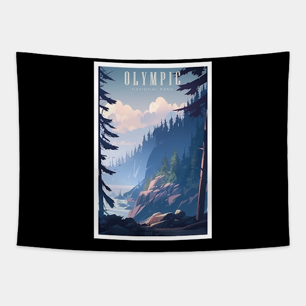 Olympic National Park Travel Poster Tapestry by GreenMary Design