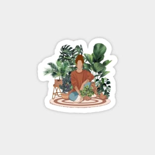 Plant lady, Girl with plants 4 Magnet