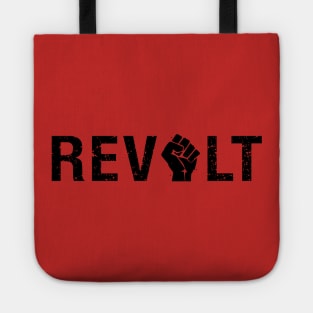 Revolt (black text with raised fist) Protest Message Tote