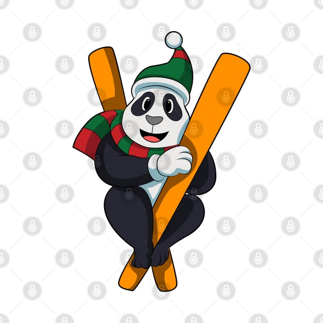 Panda as Skier with Ski Scarf & Bobble hat by Markus Schnabel