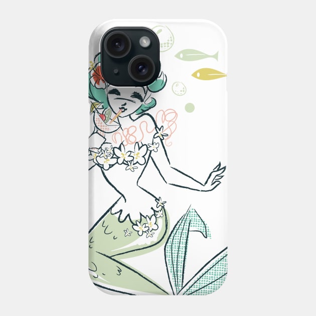 Mermaid with Tiki Drink- by Cathy Clark-Ramirez Phone Case by Cathy Clark-Ramirez