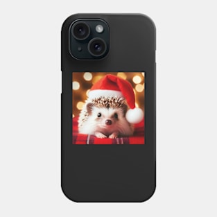 a cute little hedgehog wearing a santa hat at christmas time Phone Case