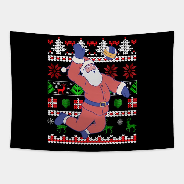 Volleyball Santa Claus Ugly Christmas Tapestry by Shiva121