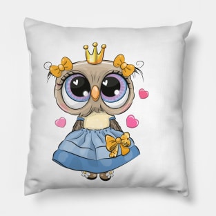 Cute fashion owl in a blue dress Pillow