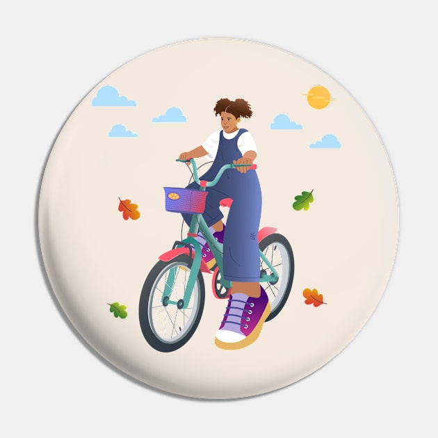 Girl Riding Bike Pin by RoeArtwork